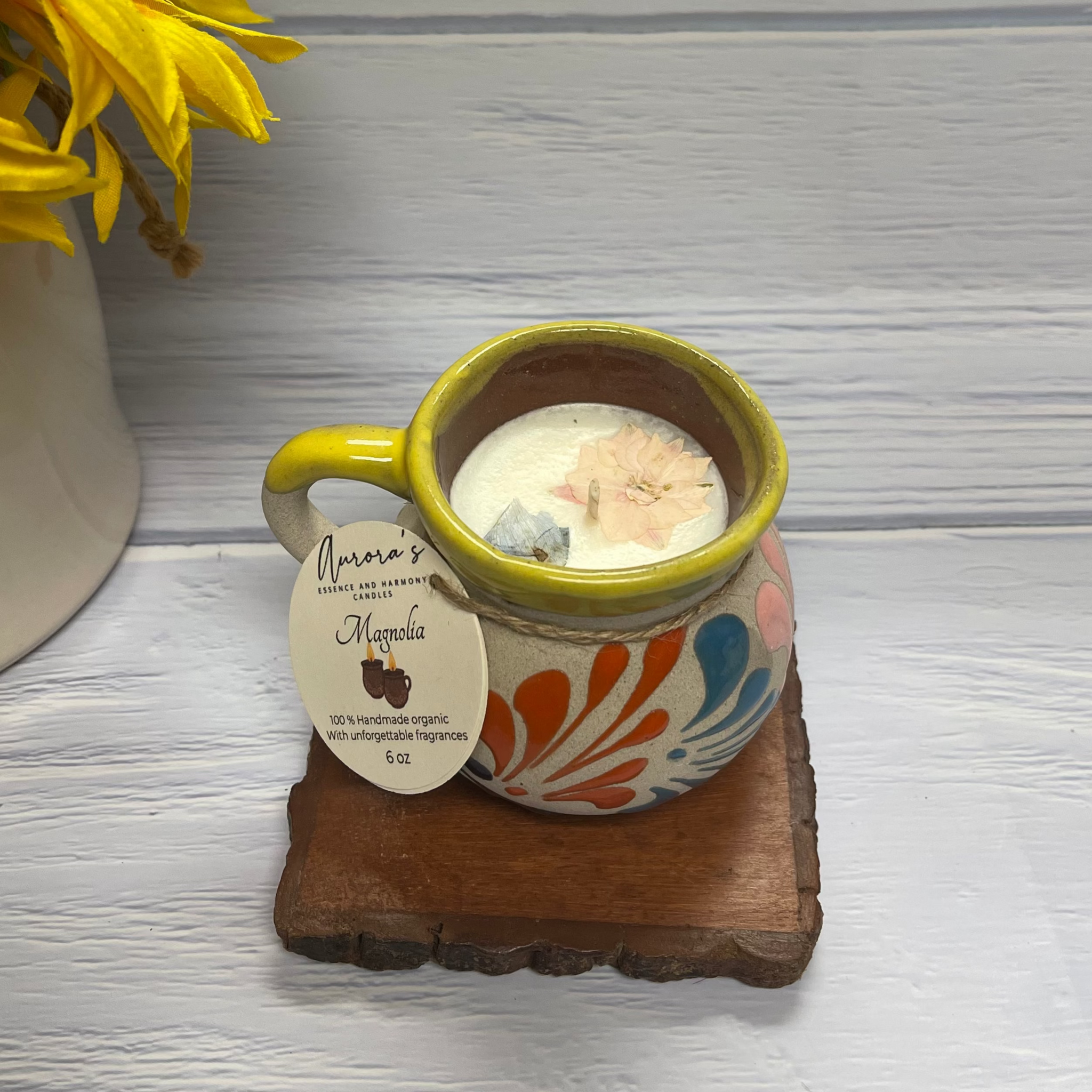 Magnolia – Handcrafted Soy Candle in Mexican Clay Tacita( 6 oz)